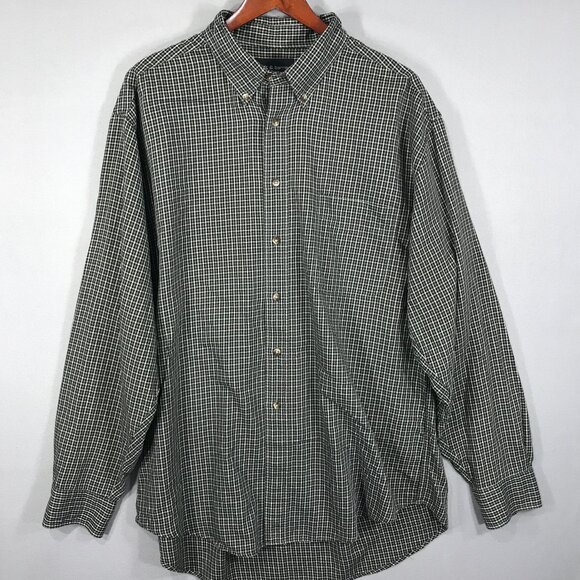 Croft & Barrow Shirt Mens Large Green Black Check Button Down Long Sleeve Pocket - Picture 1 of 11
